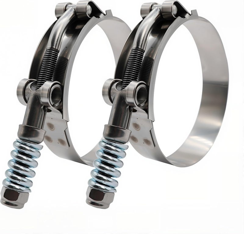 ROADFORMER 3.5" Hevy Duty T Bolt Hose Clamp Stainless Steel - Spring Loaded 95-103mm for 3.5" I.D. Hose with 3mm - 6mm Wall Thickness, Auto-adjusting maintain Constant Tension (95mm - 103mm, 2 Pack) - Image 1